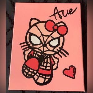 12 1/2 inch x 10 inch custom hello kitty canvas painted with light and hot pink.